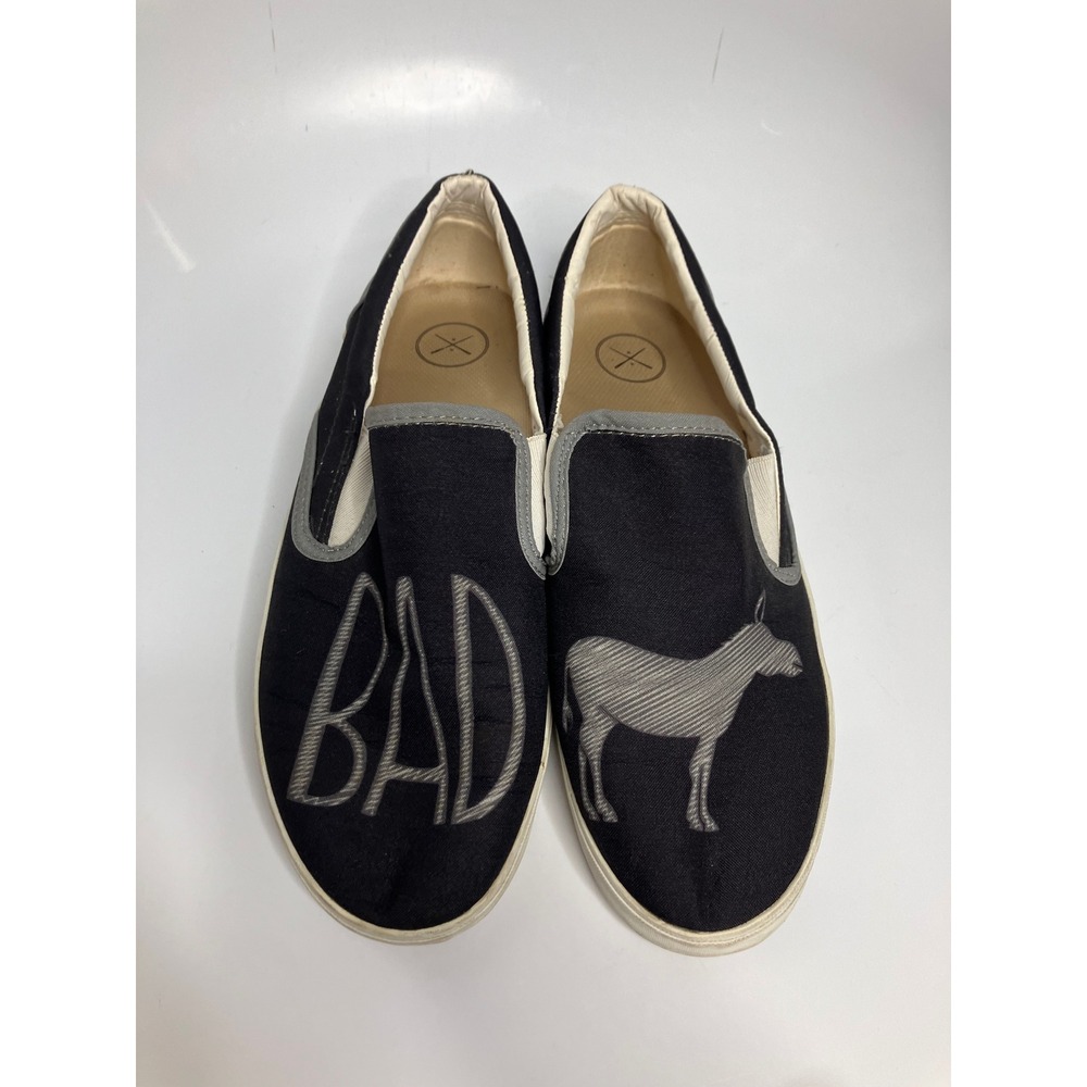 Inkkas Slip On Sneakers Mens 12 Black Good Bad Donkey Graphic Canvas Low Top